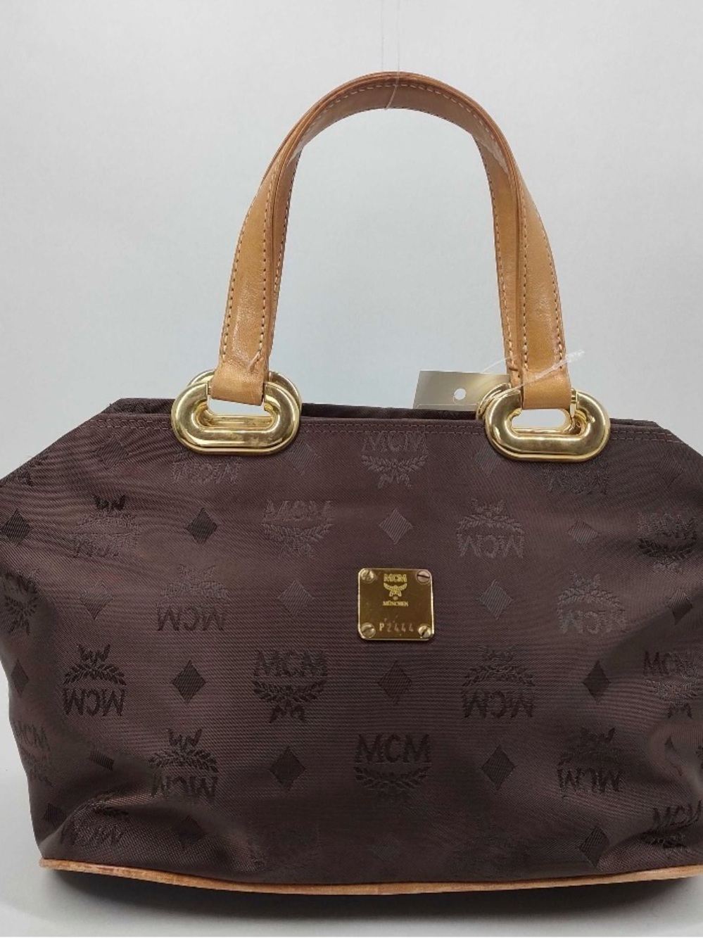 MCM Brown Logo bag with Tan/ Cognac Leather Handles